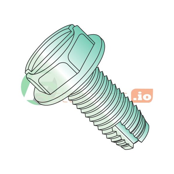 Newport Fasteners Thread Cutting Screw, #10-24 x 3/8 in, Green Zinc Plated Steel Hex Head Slotted Drive, 8000 PK 759790 - main